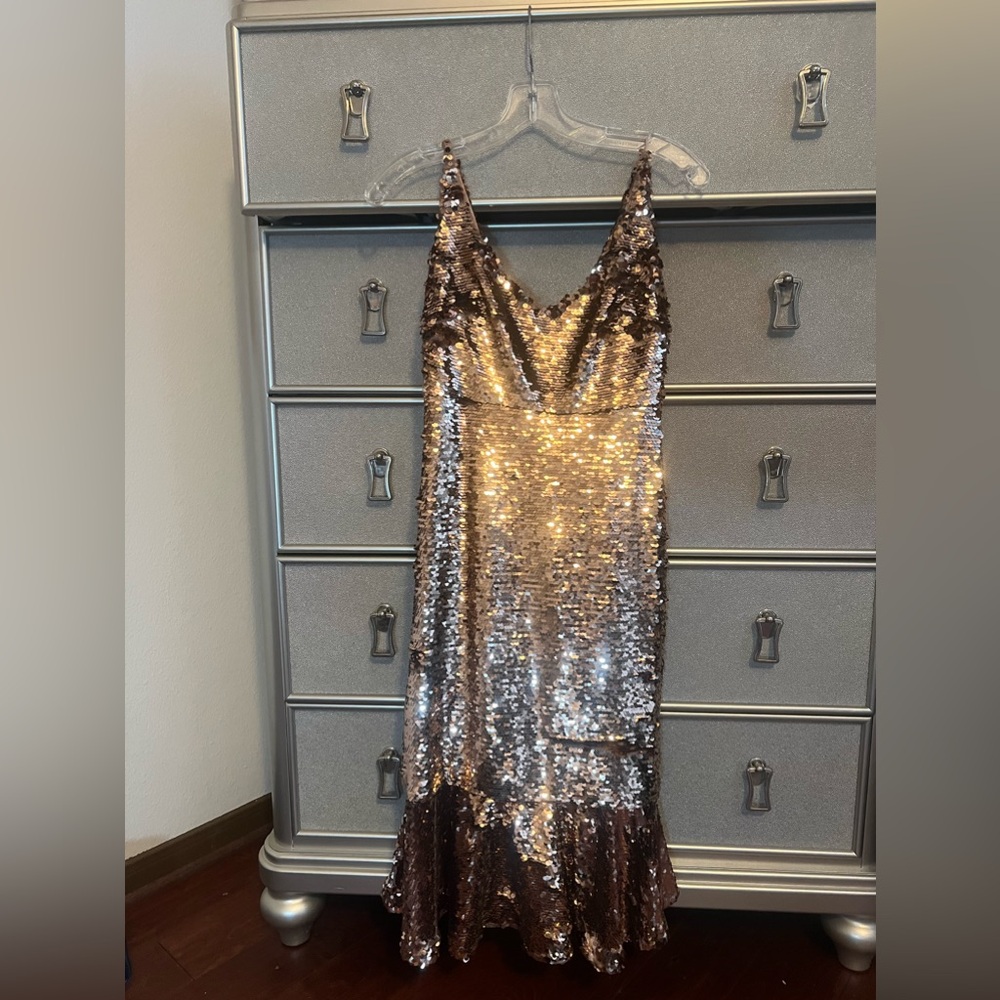SALONI bronze sequins size 2 midi dress - Picture 6 of 8